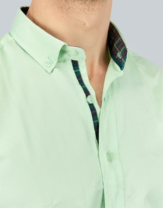 Erkek Slim Fit Dar Kesim Kısa Kollu Pamuklu Oxford Doku Kolay Ütülenebilir Yeşil Düğmeli Yaka Gömlek
