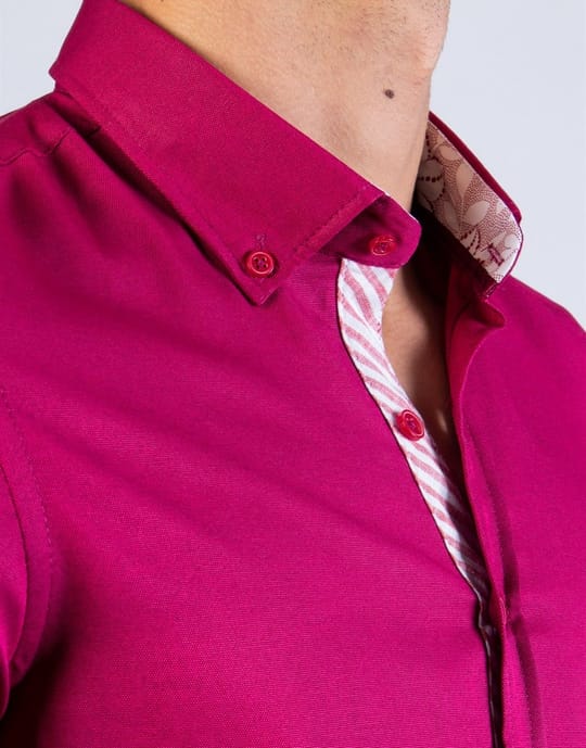 Slim Fit Kısa Kollu Spor Erkek Fuşya Pembe Gömlek