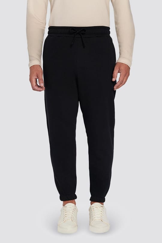 Unisex Relax Fit Rahat Kesim Şardonlu 3 Cepli Lastikli Jogger Paça Siyah Eşofman Altı