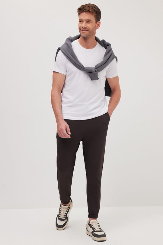 Unisex Relax Fit Rahat Kesim Şardonlu 3 Cepli Lastikli Jogger Paça Kahverengi Eşofman Altı