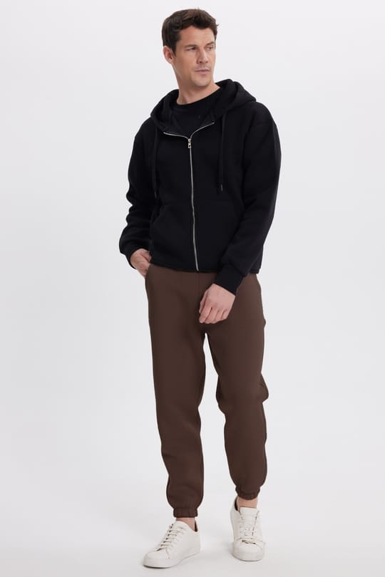 Unisex Relax Fit Rahat Kesim Şardonlu 3 Cepli Lastikli Jogger Paça Kahverengi Eşofman Altı