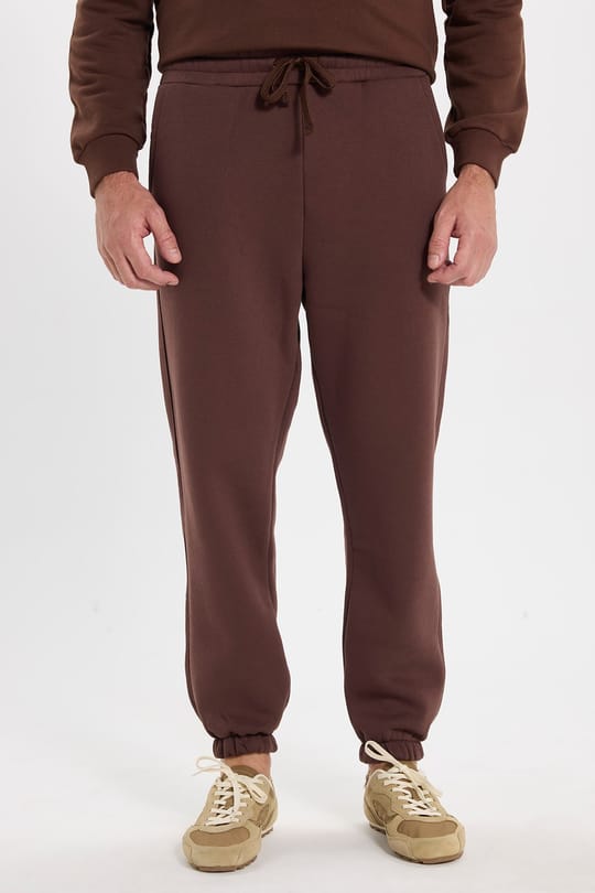 Unisex Relax Fit Rahat Kesim Şardonlu 3 Cepli Lastikli Jogger Paça Kahverengi Eşofman Altı