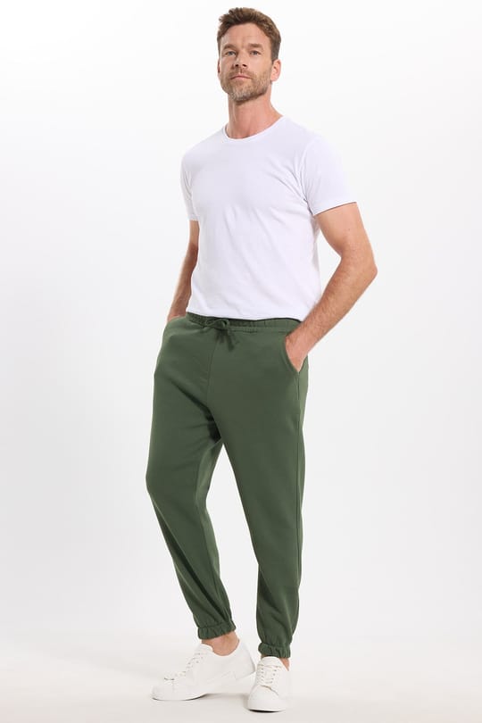 Unisex Relax Fit Rahat Kesim Şardonlu 3 Cepli Lastikli Jogger Paça Yeşil Eşofman Altı