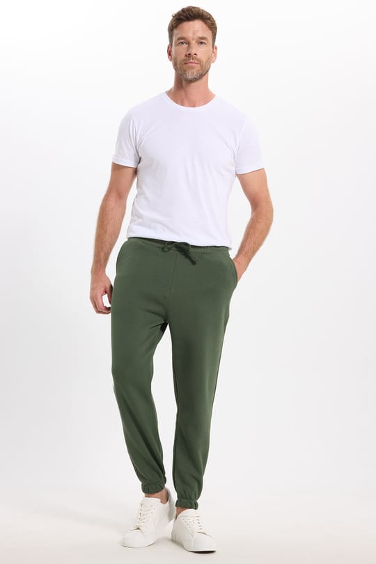 Unisex Relax Fit Rahat Kesim Şardonlu 3 Cepli Lastikli Jogger Paça Yeşil Eşofman Altı