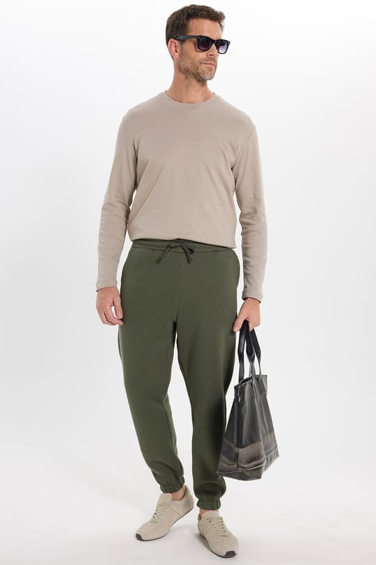Unisex Relax Fit Rahat Kesim Şardonlu 3 Cepli Lastikli Jogger Paça Yeşil Eşofman Altı