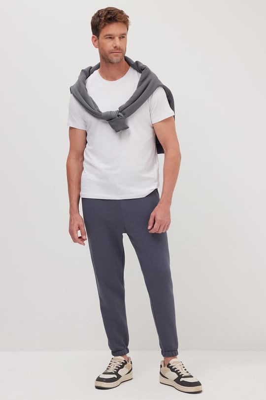 Unisex Relax Fit Rahat Kesim Şardonlu 3 Cepli Lastikli Jogger Paça Gri Eşofman Altı
