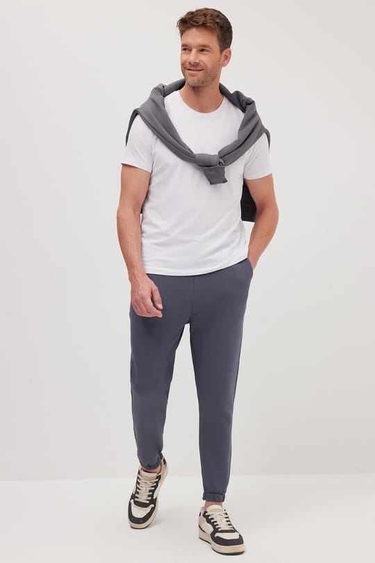 Unisex Relax Fit Rahat Kesim Şardonlu 3 Cepli Lastikli Jogger Paça Gri Eşofman Altı