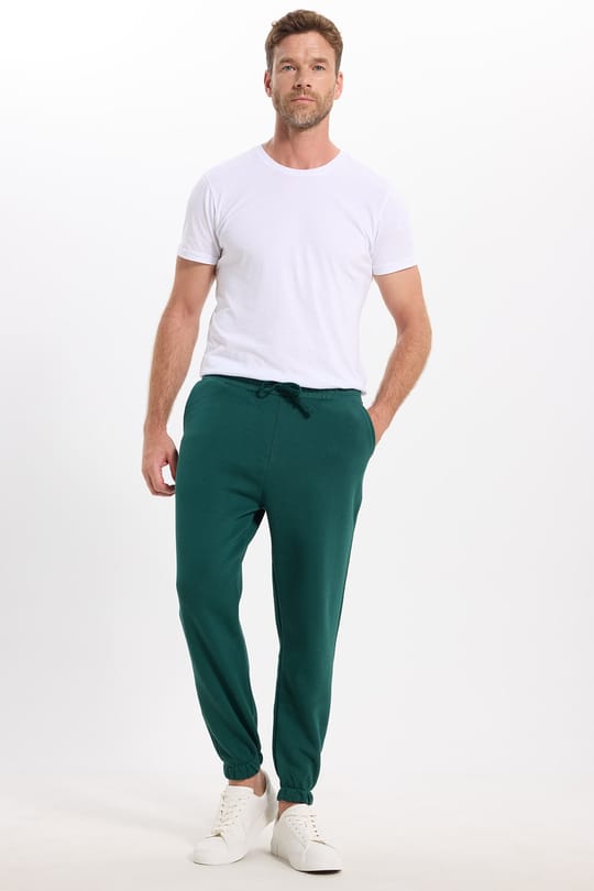 Unisex Relax Fit Rahat Kesim Şardonlu 3 Cepli Lastikli Jogger Paça Yeşil Eşofman Altı