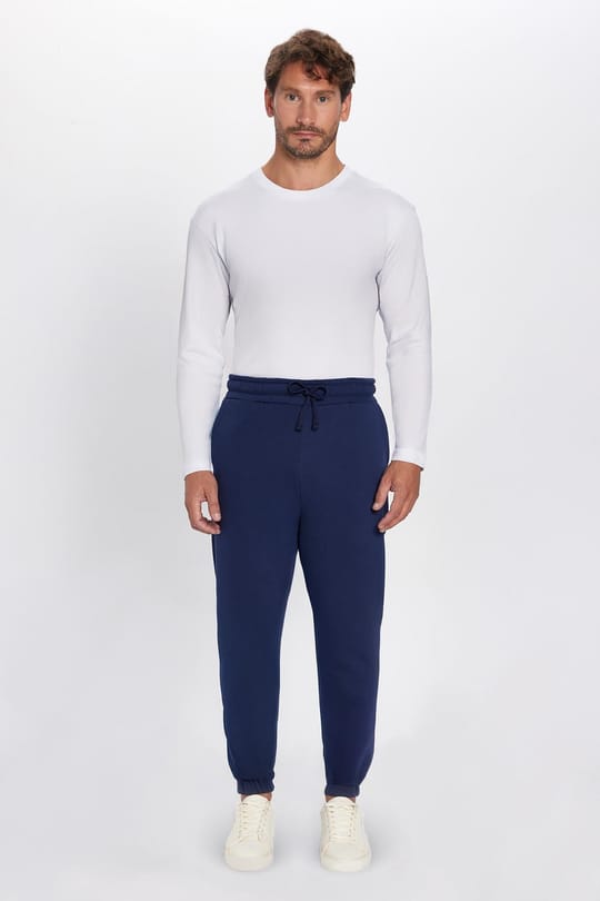 Unisex Relax Fit Rahat Kesim Şardonlu 3 Cepli Lastikli Jogger Paça Lacivert Eşofman Altı