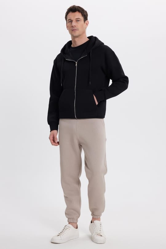 Unisex Relax Fit Rahat Kesim Şardonlu 3 Cepli Lastikli Jogger Paça Bej Eşofman Altı