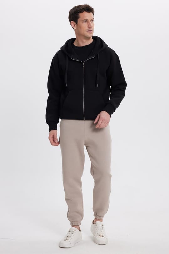 Unisex Relax Fit Rahat Kesim Şardonlu 3 Cepli Lastikli Jogger Paça Bej Eşofman Altı