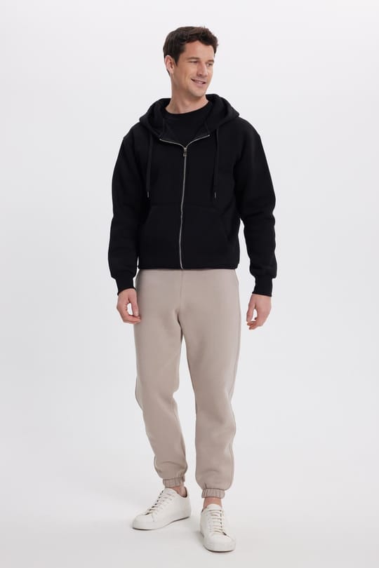 Unisex Relax Fit Rahat Kesim Şardonlu 3 Cepli Lastikli Jogger Paça Bej Eşofman Altı