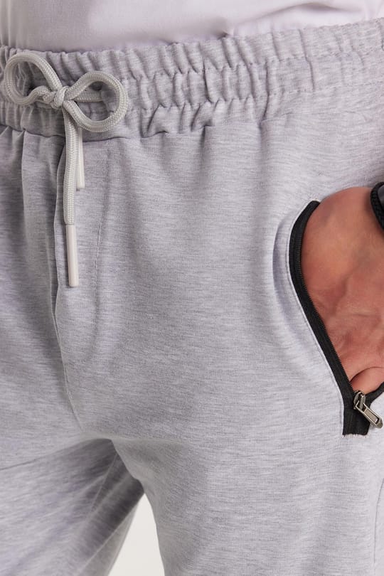 Unisex Standart Fit Pamuklu 2 İplik Fermuar Cepli Beli Lastikli Bağlamalı Düz Paça Gri Eşofman Altı