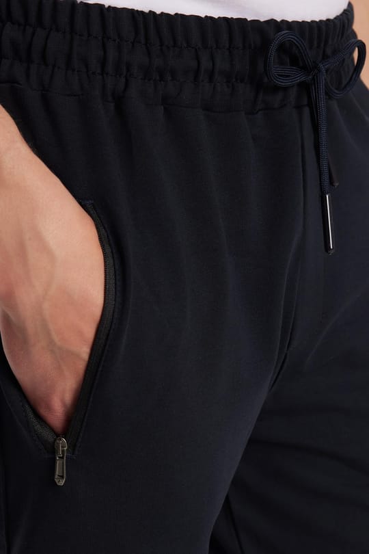 Unisex Standart Fit Pamuklu 2 İplik Fermuar Cepli Lastikli Bağlamalı Düz Paça Lacivert Eşofman Altı