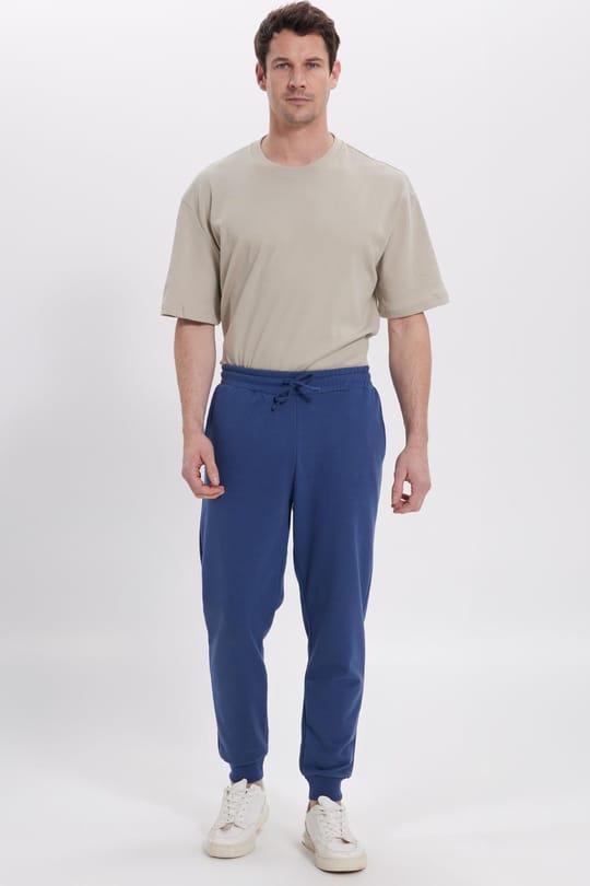 Erkek Regular Fit Klasik Kesim Beli Bağcıklı Jogger Cepli Lastikli Paça İndigo Eşofman Altı