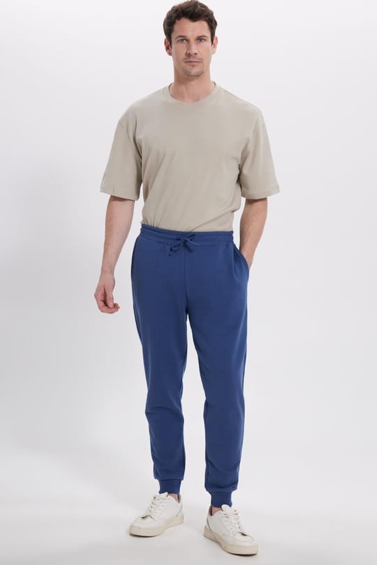 Erkek Regular Fit Klasik Kesim Beli Bağcıklı Jogger Cepli Lastikli Paça İndigo Eşofman Altı