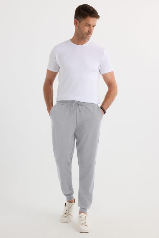 Erkek Regular Fit Klasik Kesim Beli Bağcıklı Jogger Cepli Lastikli Paça Gri Eşofman Altı