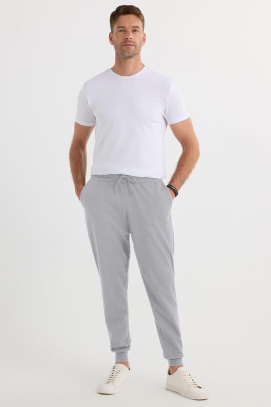 Erkek Regular Fit Klasik Kesim Beli Bağcıklı Jogger Cepli Lastikli Paça Gri Eşofman Altı