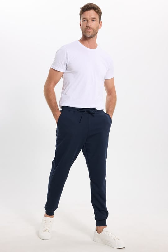 Erkek Regular Fit Klasik Kesim Beli Bağcıklı Jogger Cepli Lastikli Paça Lacivert Eşofman Altı