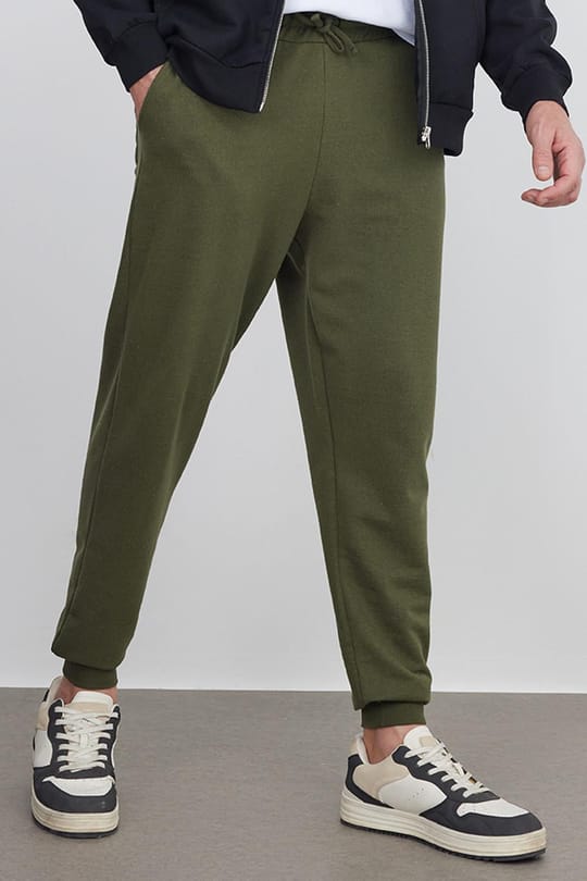 Erkek 3lü Paket Siyah-Gri-Haki Regular Fit Beli Bağcıklı Jogger Cepli Lastikli Paça Eşofman Altı