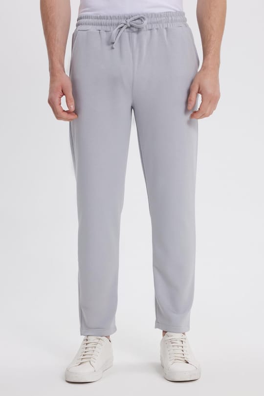 Erkek Slim Fit Dar Kesim Beli Bağcıklı 3 Cepli Geniş Paça Gri Eşofman Altı