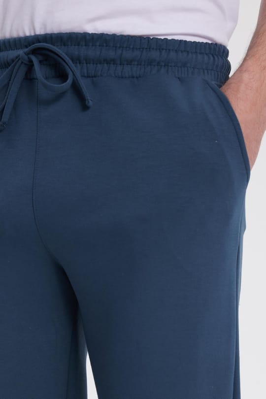 Erkek Slim Fit Dar Kesim Beli Bağcıklı 3 Cepli Geniş Paça Koyu Petrol Eşofman Altı