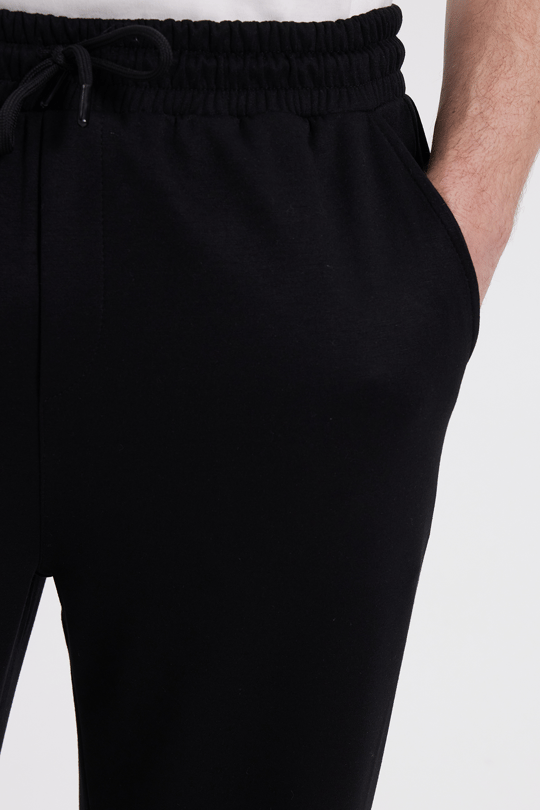 Erkek Siyah Baggy Fit Rahat Kesim Modal Kumaş Soft Doku Beli Bağcıklı Yan Cepli Eşofman Altı