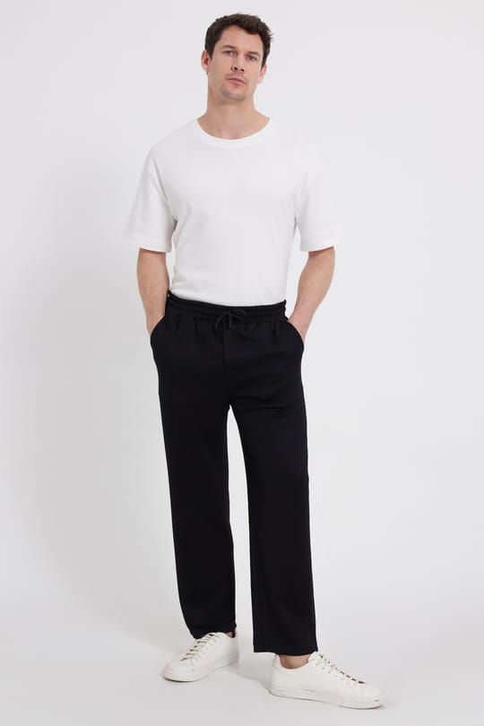 Erkek Siyah Baggy Fit Rahat Kesim Modal Kumaş Soft Doku Beli Bağcıklı Yan Cepli Eşofman Altı