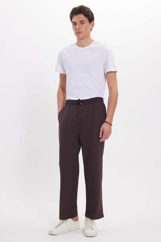 Erkek Kahverengi Baggy Fit Rahat Kesim Modal Kumaş Soft Doku Beli Bağcıklı Yan Cepli Eşofman Altı