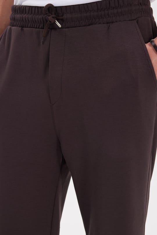 Erkek Kahverengi Baggy Fit Rahat Kesim Modal Kumaş Soft Doku Beli Bağcıklı Yan Cepli Eşofman Altı