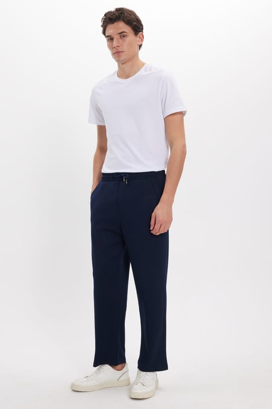 Erkek Lacivert Baggy Fit Rahat Kesim Modal Kumaş Soft Doku Beli Bağcıklı Yan Cepli Eşofman Altı
