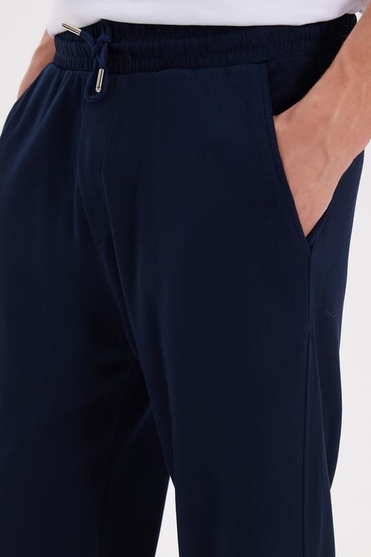 Erkek Lacivert Baggy Fit Rahat Kesim Modal Kumaş Soft Doku Beli Bağcıklı Yan Cepli Eşofman Altı