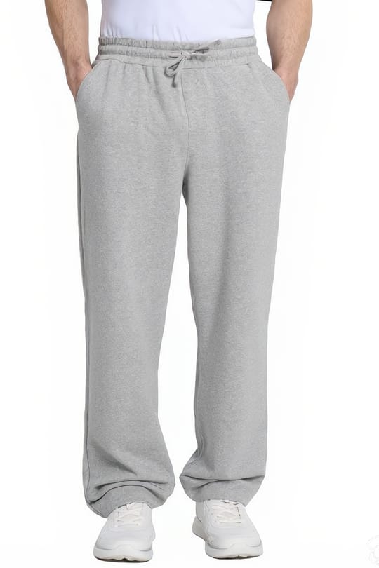 Erkek Gri Pamuklu Baggy Fit Rahat Kesim Beli Bağcıklı Yan Cepli Örme Eşofman Altı