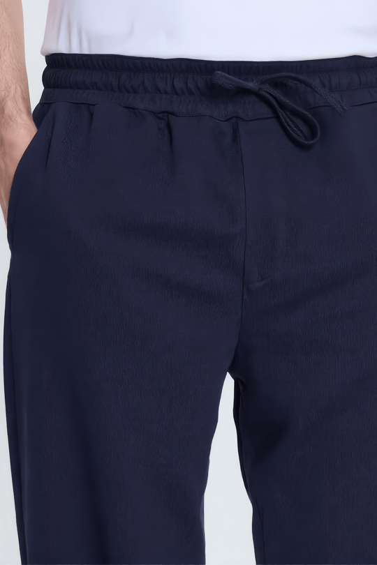 Erkek Lacivert Pamuklu Baggy Fit Rahat Kesim Beli Bağcıklı Yan Cepli Örme Eşofman Altı