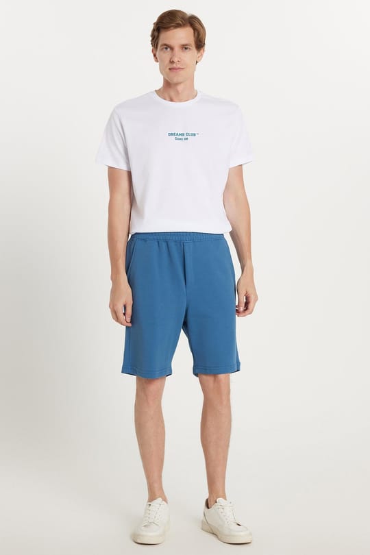 Erkek Regular Fit Klasik Kesim 3 cepli Beli Lastikli İndigo Şort