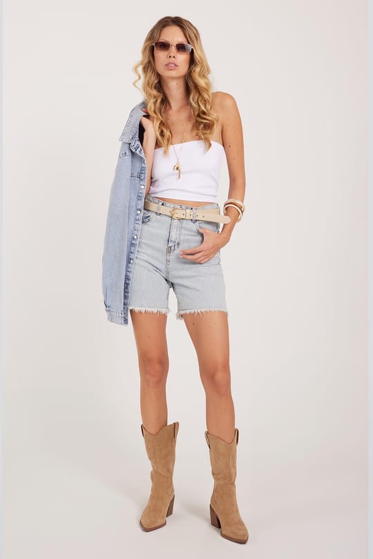 Kadın Regular Fit Klasik Kesim Pamuklu Açık Mavi Jean Kot Şort