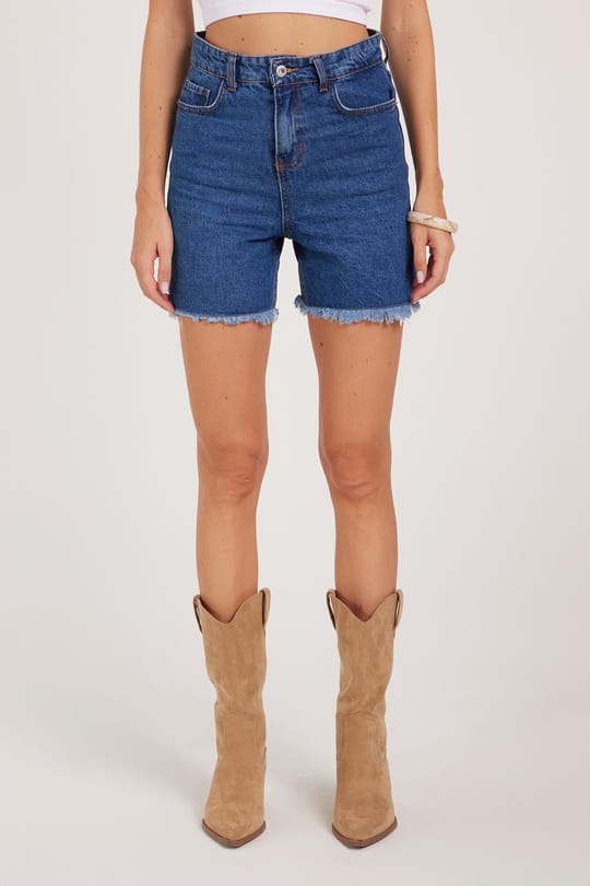 Kadın Regular Fit Klasik Kesim Pamuklu Mavi Jean Kot Şort