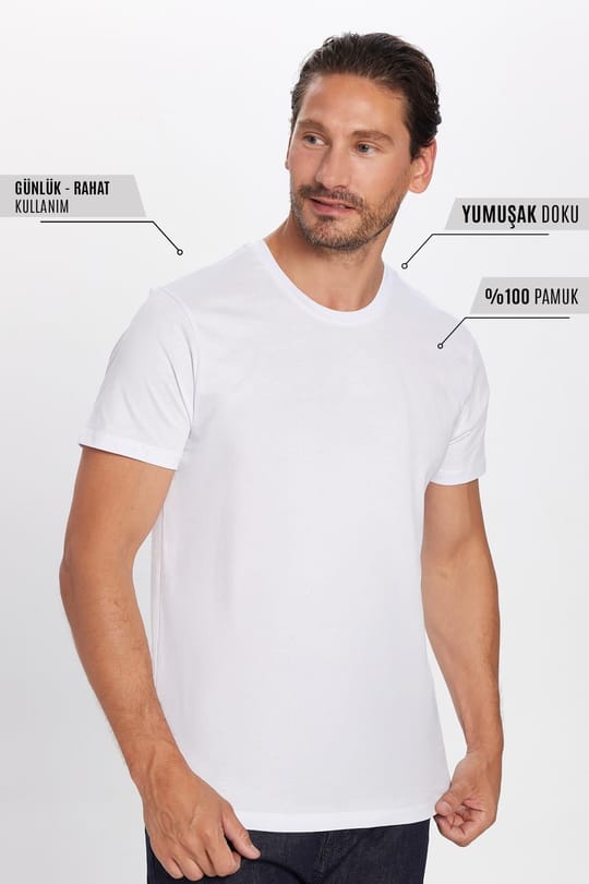 Unisex Slim Fit Dar Kesim %100 Pamuk Yumuşak Dokulu Beyaz Bisiklet Yaka Tişört