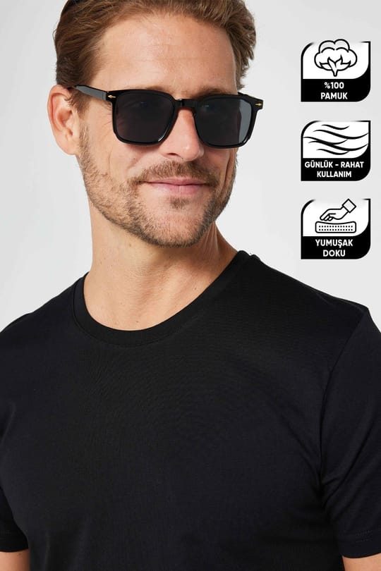 Unisex Slim Fit Dar Kesim %100 Pamuk Yumuşak Dokulu Siyah Bisiklet Yaka Tişört