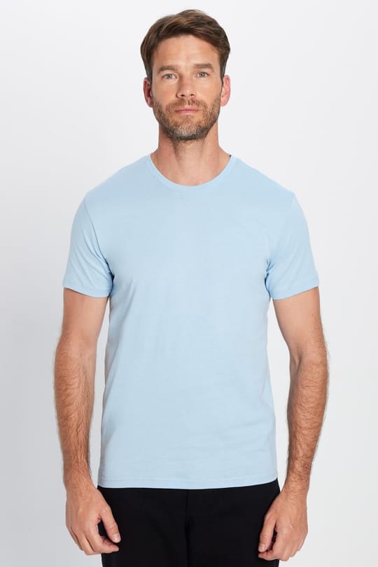 Unisex Slim Fit Dar Kesim %100 Pamuk Yumuşak Dokulu Mavi Bisiklet Yaka Tişört