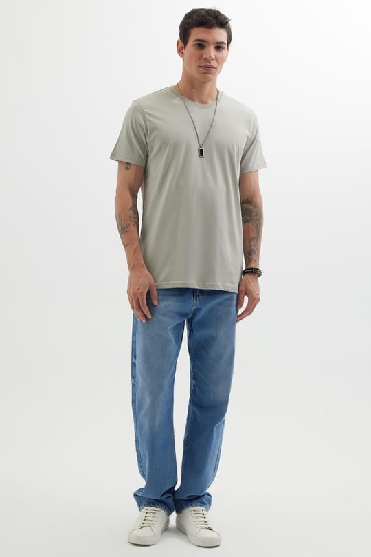 Unisex Slim Fit Dar Kesim %100 Pamuk Yumuşak Dokulu Gri Bisiklet Yaka Tişört