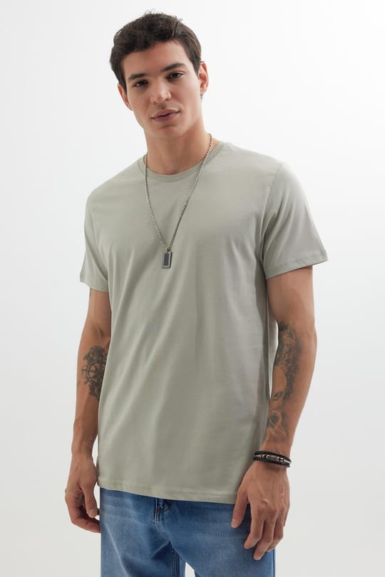 Unisex Slim Fit Dar Kesim %100 Pamuk Yumuşak Dokulu Gri Bisiklet Yaka Tişört