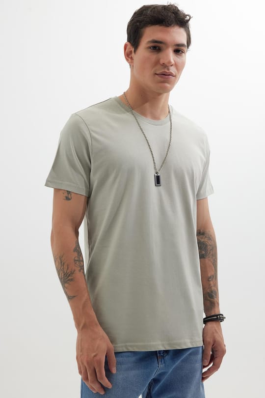 Unisex Slim Fit Dar Kesim %100 Pamuk Yumuşak Dokulu Gri Bisiklet Yaka Tişört