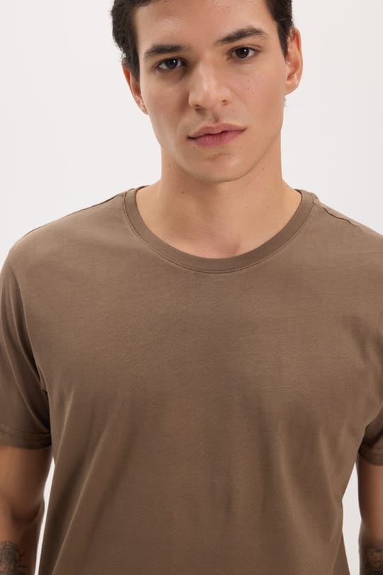 Unisex Slim Fit Dar Kesim %100 Pamuk Yumuşak Dokulu Kahverengi Bisiklet Yaka Tişört