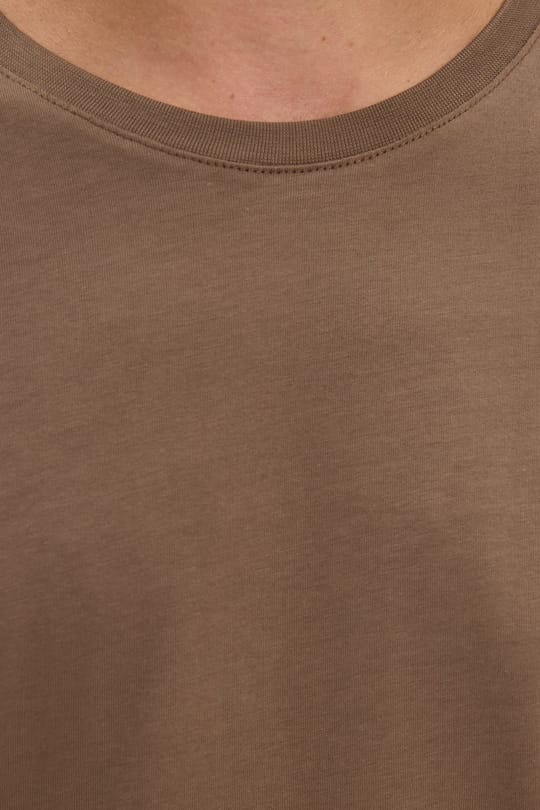 Unisex Slim Fit Dar Kesim %100 Pamuk Yumuşak Dokulu Kahverengi Bisiklet Yaka Tişört