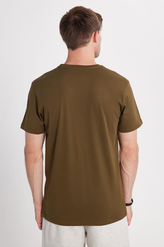 Unisex Slim Fit Dar Kesim %100 Pamuk Yumuşak Dokulu Haki Bisiklet Yaka Tişört