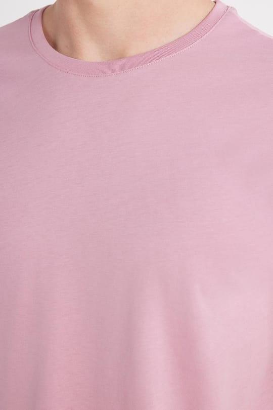 Unisex Slim Fit Dar Kesim %100 Pamuk Yumuşak Dokulu Lila Bisiklet Yaka Tişört
