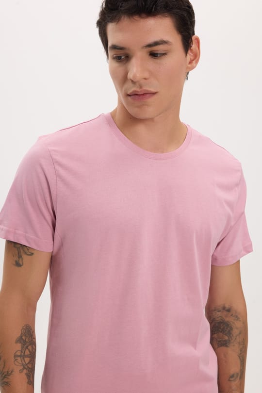 Unisex Slim Fit Dar Kesim %100 Pamuk Yumuşak Dokulu Lila Bisiklet Yaka Tişört