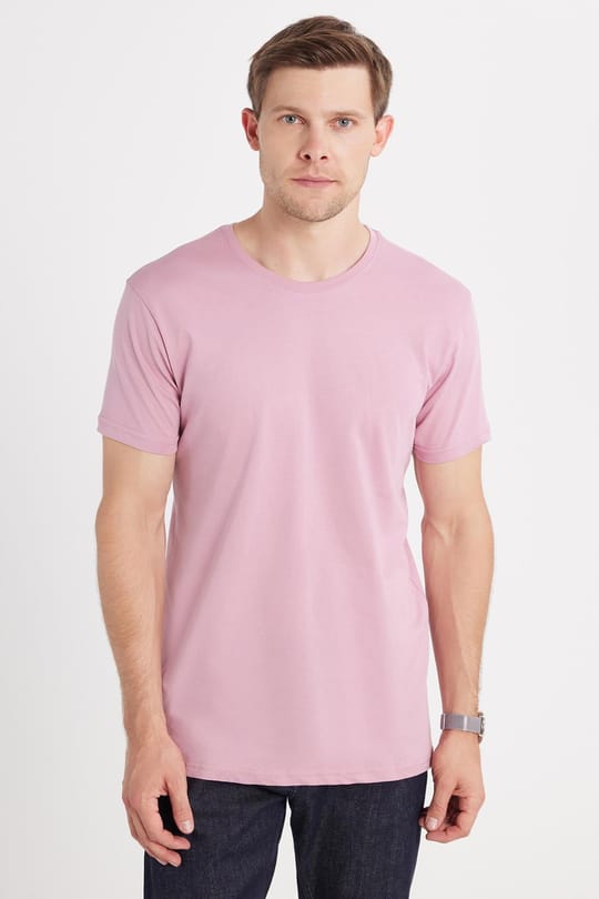 Unisex Slim Fit Dar Kesim %100 Pamuk Yumuşak Dokulu Lila Bisiklet Yaka Tişört
