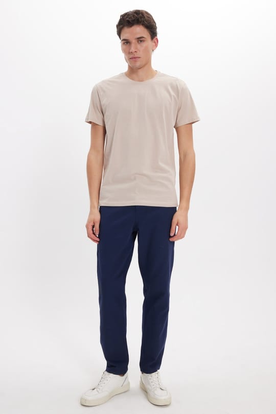 Unisex Slim Fit Dar Kesim %100 Pamuk Yumuşak Dokulu Vizon Bisiklet Yaka Tişört